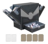 Matlarn Boîte Rangement Carte, Boite à Cartes pour de 500+ Cartes, Magnétique Cuir Card Box Avec 4 Séparateurs Colorés et 2 Toploaders, MTG Commander Deck Boxs pour TCG CCG Yugioh, Noir Gris