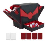 Matlarn Boîte Rangement Carte, Boite à Cartes pour de 500+ Cartes, Magnétique Cuir Card Box Avec 4 Séparateurs Colorés et 2 Toploaders, MTG Commander Deck Boxs pour TCG CCG Yugioh, Noir Rouge