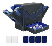 Matlarn Boîte Rangement Carte, Boite à Cartes pour de 500+ Cartes, Magnétique Cuir Card Box Avec 4 Séparateurs Colorés et 2 Toploaders, MTG Commander Deck Boxs pour TCG CCG Yugioh, Noir Bleu
