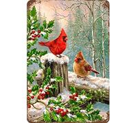 MATLPATS Plaque en métal de style vintage Merry Christmas Cardinal Oiseau rouge houx baies branches neige décoration maison bar bar restaurant boutique 20,3 x 30,5 cm
