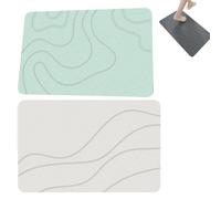 Matmend Bath Mat, Matmend Stone Bath MatStone, Water Absorbing Rug Outside Shower, Diatomaceous Earth Stone Material for Bathroom Floor (Gray) (White+Green,19.7 * 31.5in)