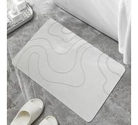 Matmend Bath Mat, Stone Bath Mat Diatomaceous Earth Quick Drying Non-Slip Shower Mats, Water Absorbing Bathroom Rug for Inside/Outside Shower, Non-Slip Quick Dry (White,60 * 90CM)