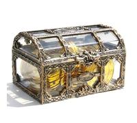 Matoebyr Petit coffre au trésor transparent pour, mini boîte de rangement vintage dorée pour fête d'été, plage, jeux en plein air, Pâques, sable, activités de bain, arrière-cour, anniversaire