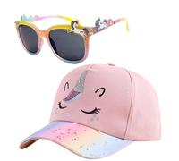 Matreeglam Casquette de baseball licorne pour filles, casquette snapback réglable, casquette de baseball licorne rose blanche avec lunettes de soleil, casquettes pour enfants pour sports de plein air