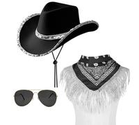 Matreeglam Chapeau de cowboy occidental - Accessoire de déguisement pour homme et femme - Chapeau de cowboy texan adulte avec lunettes bandana, accessoire de fête d'Halloween - Country Western Rancher