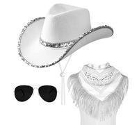 Matreeglam Chapeau de cowboy occidental - Accessoire de déguisement pour homme et femme - Chapeau de cowboy texan adulte avec lunettes bandana, accessoire de fête d'Halloween - Rancher Western Wild
