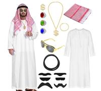 Matreeglam Costume de cheikh pour homme et enfant - Costume arabe avec foulard - Robe blanche arabe - Costume de carnaval homme et garçon pour carnaval, cosplay, fête (adulte, taille M)