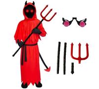 Matreeglam Costume d'horreur d'Halloween unisexe pour enfants, tenue de faucheuse avec cape, cape, lunettes trident pour Halloween, carnaval, cosplay, fête de démons (rouge, XL)