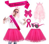 Matreeglam JGA Ensemble costume pour homme, robe tutu avec écharpe « Miss Bridal », accessoire de mariage (rose rouge)