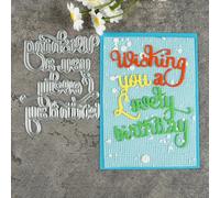 Matrices de découpe en métal avec inscription « Wishing You Lovely Birthday » - 9 x 6,8 cm - Pour scrapbooking, gaufrage, album photo, décoration de cartes