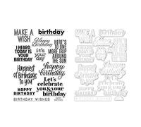 Matrices de découpe et tampons en métal pour la fabrication de cartes - Faites un vœu, joyeux anniversaire pour vous, mots « Happines of Birthday to You » - Lot de tampons en caoutchouc transparent