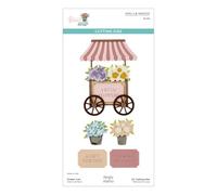 Matrices de découpe gravées avec chariot de fleurs de la collection Simple Vintage Flower Shoppe avec des histoires simples
