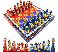 Matriochka Ensemble d'échecs en bois pour poupées russes peintes à la main Motif fleurs de ferme