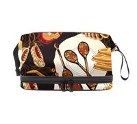 Matriochka russe et cuisine alimentaire double couche sac cosmétique pour femmes et filles, trousse de toilette de voyage, trousse de maquillage pratique pochette organisateur sac avec compartiment à