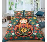 Matryoshka Doll Ensemble De Literie Facile d'entretien 3 Pièces 3D Imprimée Russian Folk Art Style Linge de Lit avec Fermeture Éclair Respirante for Décoration de Chambre Super King（260x220cm）