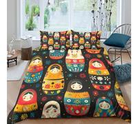 Matryoshka Dolls Ensemble De Literie Microfibre résistante 3 Pièces 3D Effet Léger Russian Folk Art Style Parure de Lit avec Taie d'oreiller Facile d'entretien for Chambre Enfants Single（135x200cm）