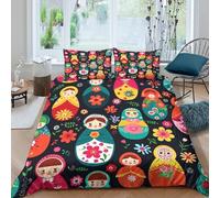 Matryoshka Dolls Housse de Couette 3 pièces Microfibre Hypoallergique Imprimé en 3D Léger Russian Folk Art_ Linge de Lit avec Fermeture Éclair Confortable for Ado Single（135x200cm）