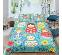 Matryoshka Dolls Parure de Lit Confortable Microfibre Hypoallergique 3 pièces Russian Folk Art Style Housse de Couette avec Fermeture Éclair Résistante for Fille Double（200x200cm）