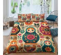 Matryoshka Dolls Parure de Lit Facile d'entretien Microfibre 3 Pièces 3D Imprimée Russian Folk Art Style Linge de Lit avec Fermeture Éclair Respirante for Enfants Garçons Filles King（220x240cm）
