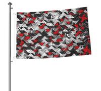 Mâts de drapeaux de jardin personnalisés « Explosion géométrique » noirs et rouges, drapeaux de 90 x 60 cm avec œillets
