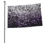Mâts de drapeaux de jardin personnalisés, violets, noirs et argentés à paillettes, drapeaux de 90 cm x 60 cm avec œillets