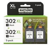 Matsuro 302 XL Noir Cartouche d'encre Remplacement pour HP 302 XL avec Puce Compatible pour HP Envy 4520 4524 4527 Deskjet 2130 3630 3636 Officejet 3830 3831 3835 (2X Noir XL)