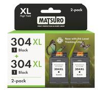 Matsuro 304 XL Noir Cartouche d'encre Remplacement pour HP 304 XL avec Puce Compatible pour HP Envy 5010 5020 5032 5030 5000 DeskJet 3760 3762 2600 2620 2630 2633 3720 3750 (2X Noir XL)