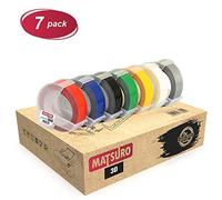 Matsuro Originale | Compatibles Rubans 3D Étiquettes Remplacement pour DYMO Système de Marquage, d'impression en blanc sur fond noir, bleu, rouge, vert, jaune, clair, argent (9 mm x 3 m | 7 PACK)