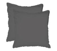 MATT & ROSE 2 Taies d'oreiller Unies à Franges Coton LAVÉ | 100% Coton | Oeko-TEX | Lot de 2 Taies d'oreiller 65x65cm | Mixte | Anthracite