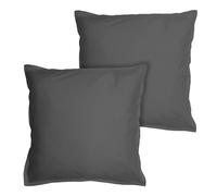 MATT & ROSE 2 Taies d'oreiller Unies à Volant Coton LAVÉ | 100% Coton | Oeko-TEX | Lot de 2 Taies d'oreiller 65x65cm | Mixte | Anthracite