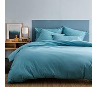 MATT & ROSE Housse de Couette 200x200 cm Unie Coton LAVÉ | 100% Coton Lavé | Oeko-TEX | Bleu Glacier