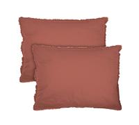 MATT & ROSE Lot de 2 taies d'oreiller Coton LAVÉ à Franges 100% Coton | Terre cuite | 50x70 cm | Pour oreiller rectangulaire | Coton lavé doux au toucher | Certification Oeko-Tex