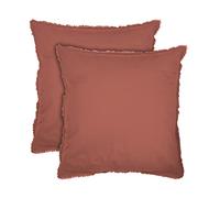 MATT & ROSE Lot de 2 taies d'oreiller Coton LAVÉ à Franges 100% Coton | Terre cuite | 65x65 cm | Pour oreiller carré | Coton lavé doux au toucher | Certification Oeko-Tex