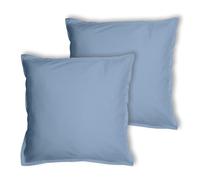 MATT & ROSE Lots de 2 taies d'oreiller Unies à Volant 65x65 cm Coton LAVÉ | 100% Coton Lavé | Oeko-TEX | Bleu Orage