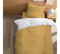 MATT & ROSE Parure de Lit 140x200 cm Stripes Imprimée Réversible | 100% Coton | Oeko-TEX | Housse de Couette 140x200 cm + 1 Taie d'oreiller 65x65 cm | Caramel