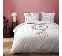 MATT & ROSE Parure de Lit 220x240 cm Attrape Coeur Imprimées Réversibles | 100% Coton | Oeko-TEX | Housse de Couette 220x240 cm + 2 Taies d'oreiller 65x65 cm | Blanc