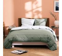 MATT & ROSE Parure de Lit 220x240 cm Stripes Imprimée Réversible | 100% Coton | Oeko-TEX | Housse de Couette 220x240 cm + 2 Taies d'oreiller 65x65 cm | Lichen