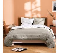 MATT & ROSE Parure de Lit 220x240 cm Stripes Imprimée Réversible | 100% Coton | Oeko-TEX | Housse de Couette 220x240 cm + 2 Taies d'oreiller 65x65 cm | Grège