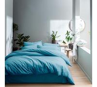 MATT & ROSE Parure de lit 260x240 cm cm Unie Coton LAVÉ | 100% Coton Lavé | Oeko-TEX | Housse de Couette 240x260 cm + 2 Taies d'oreiller 65x65 cm | Bleu Glacier