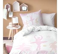 MATT & ROSE Parure de Lit Enfant 140x200 cm Opera Imprimées Réversibles | 100% Coton | Oeko-TEX | Housse de Couette Fille 140x200 cm + 1 Taie d'oreiller 63x63 cm | Blanc, Rose
