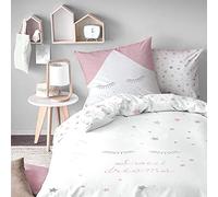 MATT & ROSE Parure de Lit Fille 140x200 cm Sweet Dreams | 100% Coton | Oeko-TEX | Housse de Couette Enfant 140x200 cm + 1 Taie d'oreiller 63x63 cm Imprimées Réversibles | Blanc, Rose
