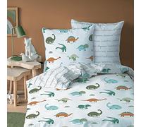 Parure de lit imprimée 100% coton, dinos blanc 140X200 63X63