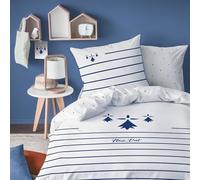 MATT & ROSE Parure de lit imprimée Bretagne Breizh 100% Coton | Blanc | Housse de couette 140x200 cm + 1 taie d'oreiller 63x63 cm | Réversible | Fermeture boutons | Certification Oeko-Tex
