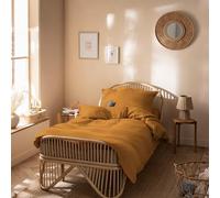 MATT & ROSE Parure de lit Unie Double Gaze de Coton 1 Personne | 100% Coton de qualité supérieure | Oeko-TEX | Housse de Couette 140x200cm + 1 Taie d'oreiller 63x63cm | Caramel