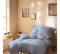MATT & ROSE Parure de lit Unie Double Gaze de Coton | 100% Coton de qualité supérieure | Oeko-TEX | Housse de Couette 140x200cm + 1 Taie d'oreiller 63x63cm | Bleu Horizon