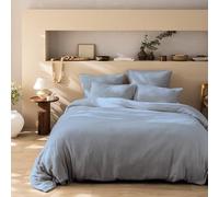 MATT & ROSE Parure de lit Unie Double Gaze de Coton | 100% Coton de qualité supérieure | Oeko-TEX | Housse de Couette 240x220cm + 2 Taies d'oreiller 65x65cm | Bleu Horizon