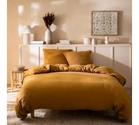 MATT & ROSE Parure de lit Unie Double Gaze de Coton 2 Personnes | 100% Coton de qualité supérieure | Oeko-TEX | Housse de Couette 260x240cm + 2 Taies d'oreiller 65x65 cm | Caramel