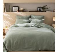 MATT & ROSE Parure de lit Unie Double Gaze de Coton 240x220cm | 100% Coton de qualité supérieure | Oeko-TEX | Housse de Couette 240x220cm + 2 Taies d'oreiller 65x65 cm | Lichen