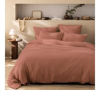 MATT & ROSE Parure de lit Unie Double Gaze DE Coton 260x240cm | 100% Coton de qualité supérieure | Oeko-TEX | Housse de Couette 260x240cm + 2 Taies d'oreiller 65x65 cm | Terre Cuite