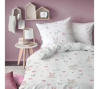 MATT & ROSE Petit Lapin Parure de lit Enfant | 100% Coton | Oeko-TEX | Housse de Couette 140x200cm + Taie d'oreiller 63x63cm | Imprimé Fille | Blanc